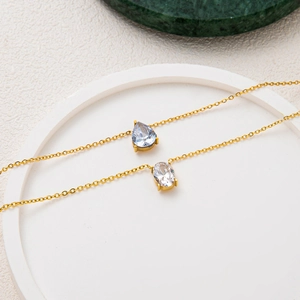 Pendant Necklace Stainless Steel Clear Cubic Zirconia Oval Water Drop Minimalist Ins Fashion Jewelry Gift For Women