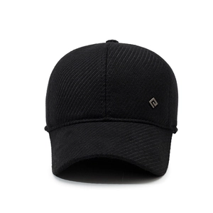 Men's winter thick baseball cap in black with textured fabric and metal logo detail