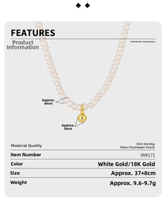 Detail of 4mm freshwater pearl necklace with 5mm S925 silver ball pendant size specs