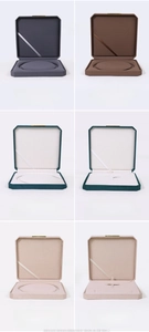 Octagonal jewelry boxes in gray and green microfiber for necklaces and luxury gift sets