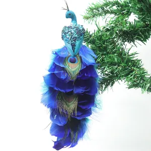 Décoration de Noël paon bleu royal avec plumes réalistes pour sapin de Noël festif