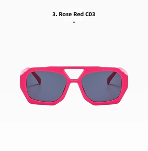 Close-up of rose red chunky sunglasses with UV lenses and hollow bridge detail