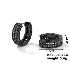 Detailed dimensions of 1.6cm gun black earrings with micro-pave cubic zirconia