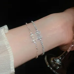 Tennis Bracelet With Zircon Inlaid Bowknot Pendant Copper Elegant Jewelry For Women