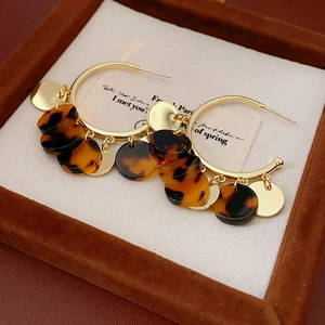 Detailansicht goldener Creolen mit Leopardenmuster-Anhänger in einer Geschenkbox