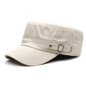 Cadet Cap Military Hat Flat Top Cotton Solid Color Side Metal Buckles Adjustable Sun Protection Outdoor Sport Men Women