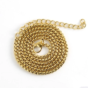Collier chaîne boîte en acier inoxydable doré avec fermoir mousqueton en cercle