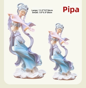 Macro detail of Pipa Maiden resin figurines in large and small sizes with cloud base