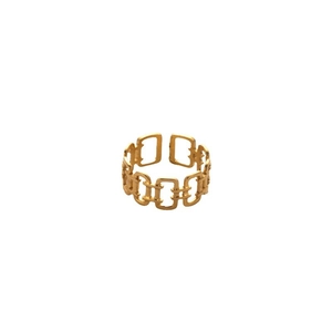 Adjustable golden stainless steel open ring with classic hollow chain link design pattern