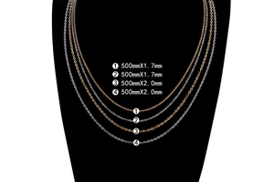 Detailed size guide for 500mm minimalist cross chains in gold and silver steel finishes
