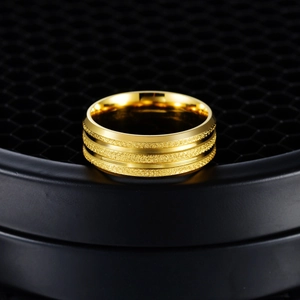 Frosted Stainless Steel Ring Gold Plated Double Groove Band For Men Women Fashion Minimalist Jewelry
