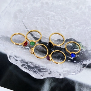 Minimalist 18K gold plated stainless steel rings with colorful natural stone inlays