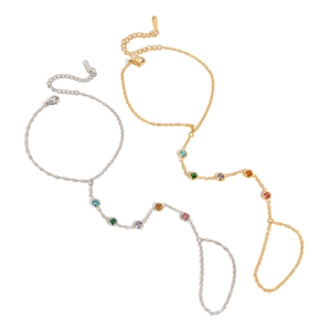 Minimalist stainless steel slave bracelet with colorful zircon stones in gold and silver