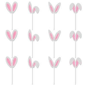 Set of 12 silver glitter bunny ear cake toppers for Easter and party decorations