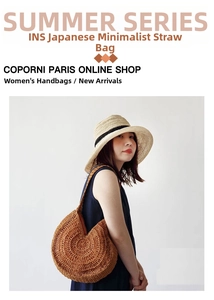 Detail of handwoven straw tote bag and matching summer sun hat with black ribbon