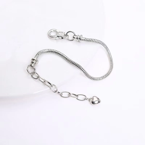 DIY Snake Chain Bracelet Copper With Silver Plated Heart Pendant Lobster Clasp Adjustable Extension Chain For Women Girls