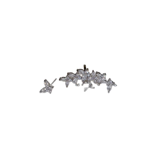 Silver butterfly and floral zircon stud earrings with sparkling crystals for women