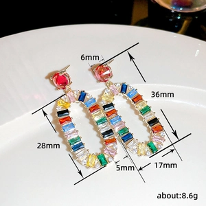 Floral oval drop earrings with colorful zircon stones in 36mm length and 17mm width