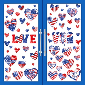 Amerikanische Unabhängigkeitstag Fensteraufkleber PVC Statische Sticker Patriotische Herzen Sterne Freiheitsstatue Dekor
