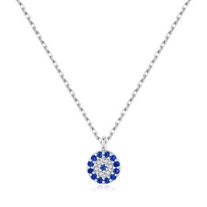 Sparkling S925 sterling silver evil eye pendant necklace with blue and white zircon stones