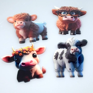 Highland Cow Keychain Acrylic Animal Pendant Hanging Ornament With Metal Bead Chain For Bag Backpack Decor Cartoon Cute