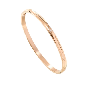 Minimalist rose gold titanium steel O-clasp bangle with sparkling cubic zirconia stone