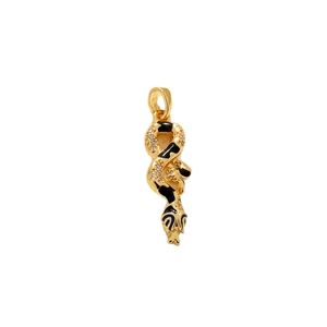 Ciondolo a cuore a forma di serpente placcato oro 18K con smalto nero e dettagli in zircone
