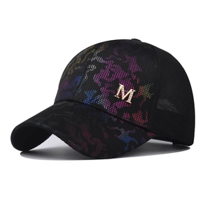 Fashion Breathable Colorful Mesh Baseball Cap Streetwear Metal Rhinestone M Letter Logo Sunshade Trucker Hat For Unisex