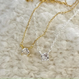 925 Sterling Silver Solitaire Necklace With Round Zircon 4-Prong Setting Minimalist Fine Chain Jewelry For Women