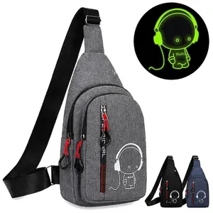 Luminous astronaut crossbody chest bag for men and boys with multi-zipper pockets