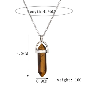 Tiger eye crystal hexagonal pendant necklace with size chart and weight measurement details