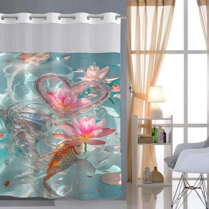 Duschvorhang mit 3D-Koifischen und Lotusblumen aus wasserfestem Textilgewebe
