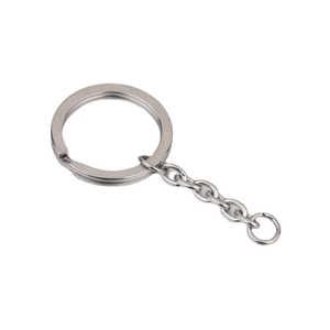 25mm mirror-polished stainless steel flat key ring with extension chain and connector
