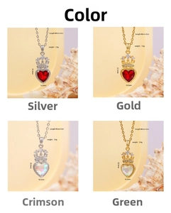 Detailed view of crown heart pendant necklace with dimensions and weight specs