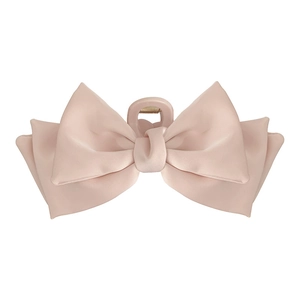 Elegant large pink bow hair claw clip for women with a soft matte finish on white background