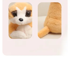 Close-up of realistic meerkat plush toy with detailed facial embroidery and soft stuffing