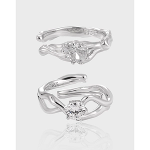 Niche Design 925 Sterling Silver Hollow Rhinestone Adjustable Open Ring Luxury Individual Texture Silver Ring For Women