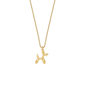 Minimalist 18K gold plated stainless steel balloon dog pendant necklace on white background