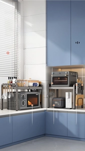 Detail of adjustable kitchen rack showing side hooks and knife holder attachment