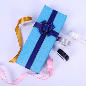 2cm double-sided satin ribbon with gold edges for gift wrapping and cake decoration