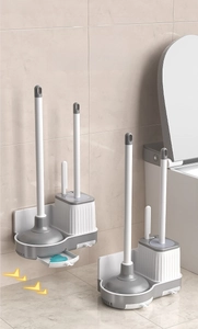 Set pulizia bagno 3 in 1 con scopino, stantuffo e spazzola per fessure in grigio e bianco