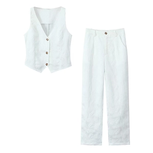 Damen Weste Und Hose Outfits Mit Texturiertem Jacquard V Ausschnitt Einreihige Weste Gerade Hose Lässiger Streetwear Chic