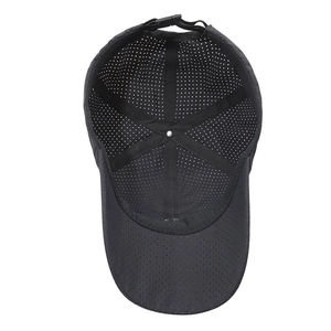 Breathable black mesh baseball cap with R letter logo and adjustable plastic snap closure