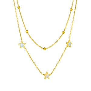 Doppelreihige 18K vergoldete Edelstahlkette mit Sternanhängern und Muschel-Inlay