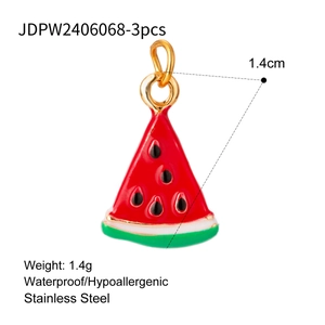 Detailed view of 3pcs watermelon charms in stainless steel with size and weight specs