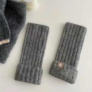 Winter Warm Wool Knit Half Finger Gloves Solid Color Ribbed Fingerless Mittens For Women Soft Knitted Arm Sleeves