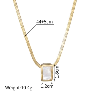 Minimalist 18K gold rectangular shell pendant necklace with adjustable snake bone chain