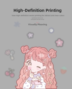 Detail of waterproof cartoon girl sticker showing vector printing and protective film