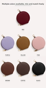 Litchi pattern round mini coin purse detail showing seven colors and gold lobster clasp