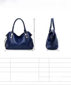 Detailed specification of the navy blue PU leather handbag with size measurements